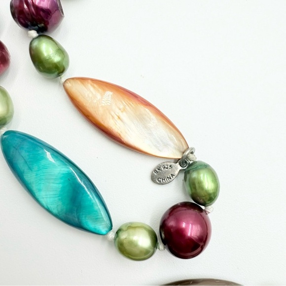 Sally C Treasures SX 925 Dyed Multicoloured Pearls & Mother of Pearl Necklace - Picture 9 of 10